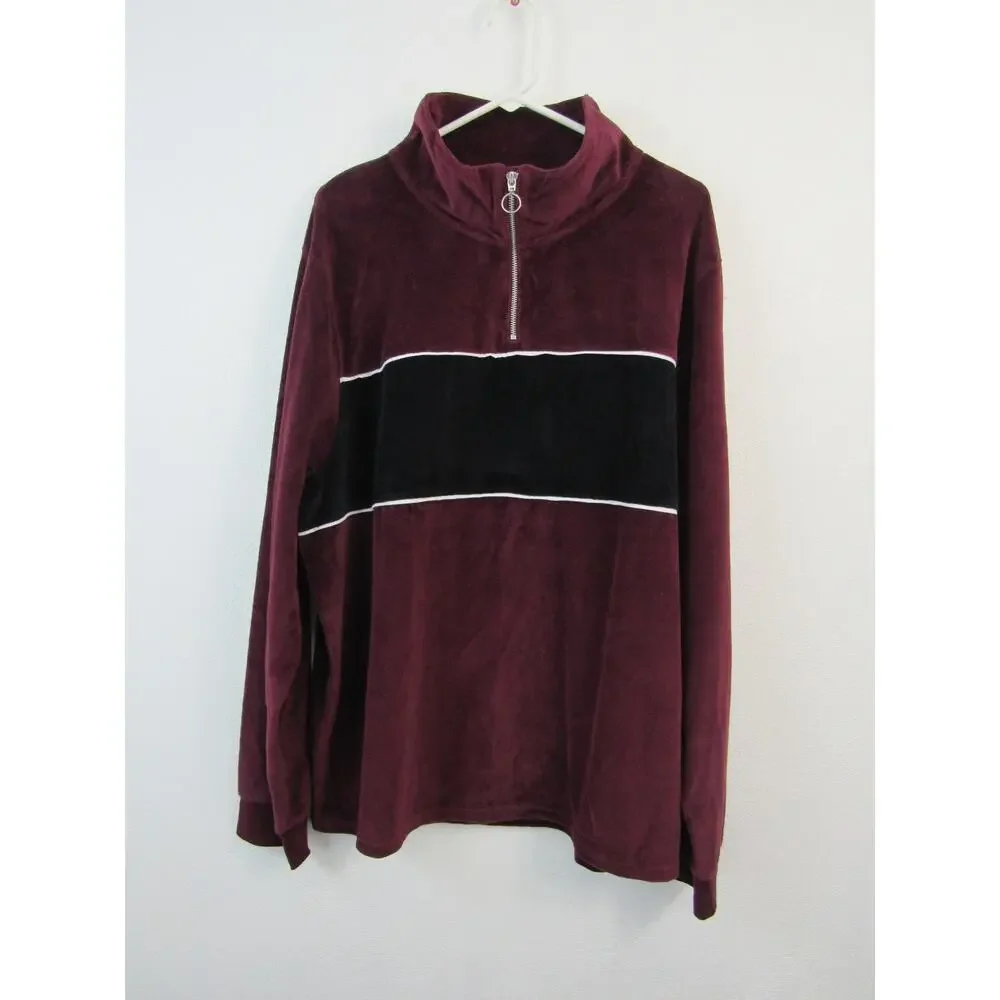 NWT Arizona Jean Co. XXL Men’s Retro Velour Mock Neck Sweatshirt Autumn Burgundy